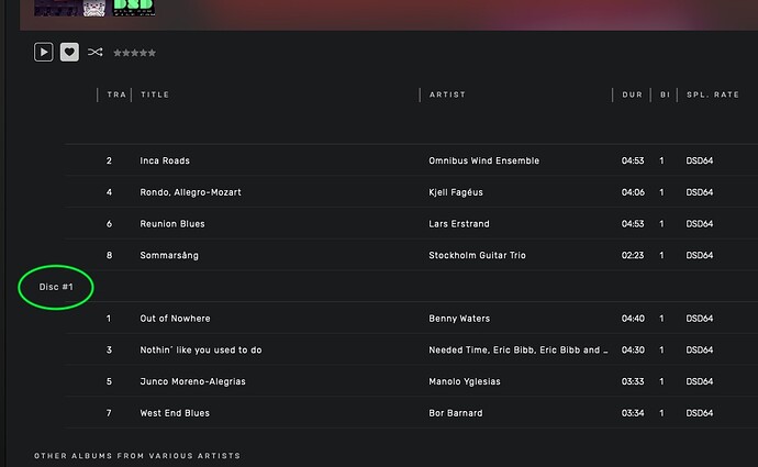 Audirvana Album Song List