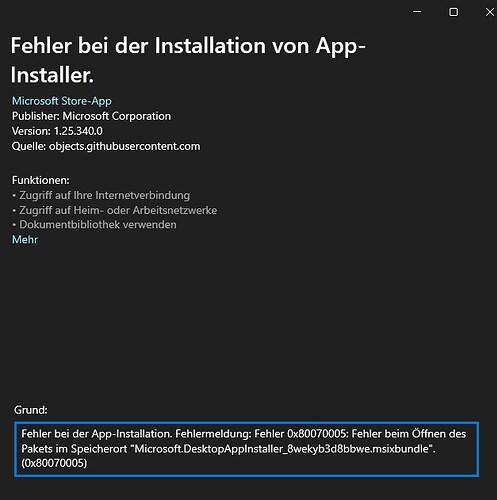 installation app-installer fehlgeschlagen